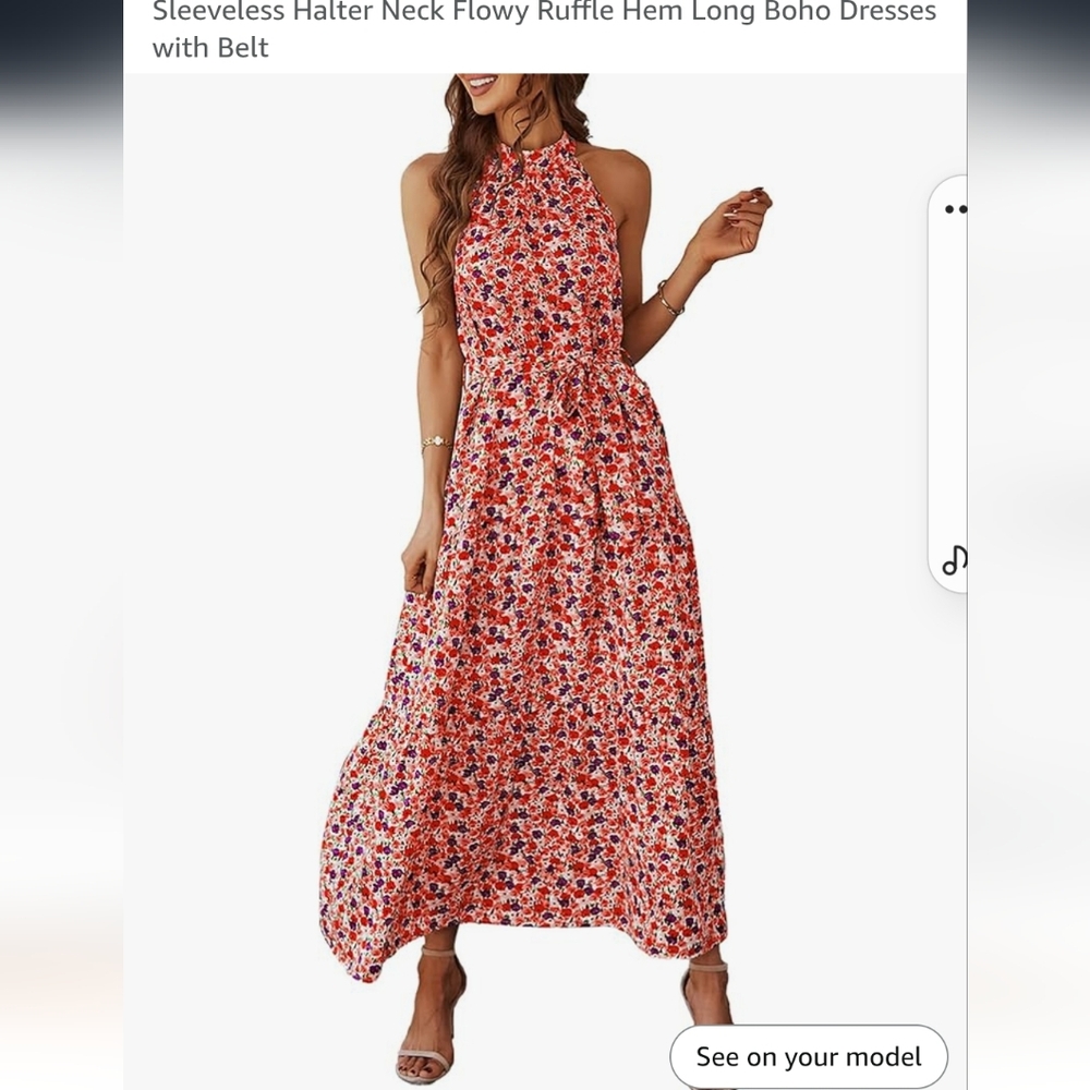 Womens Halter Flowy Boho Maxi Beach Dresses